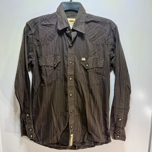 Larry Mahan Pearl Snap Striped Shirt Brown Cowboy Collection Men's Size Small
